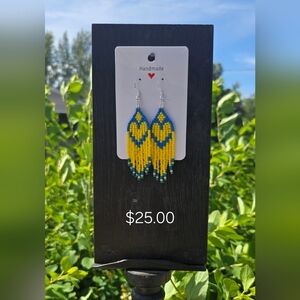 Handcrafted Blue and Yellow Beaded Earrings